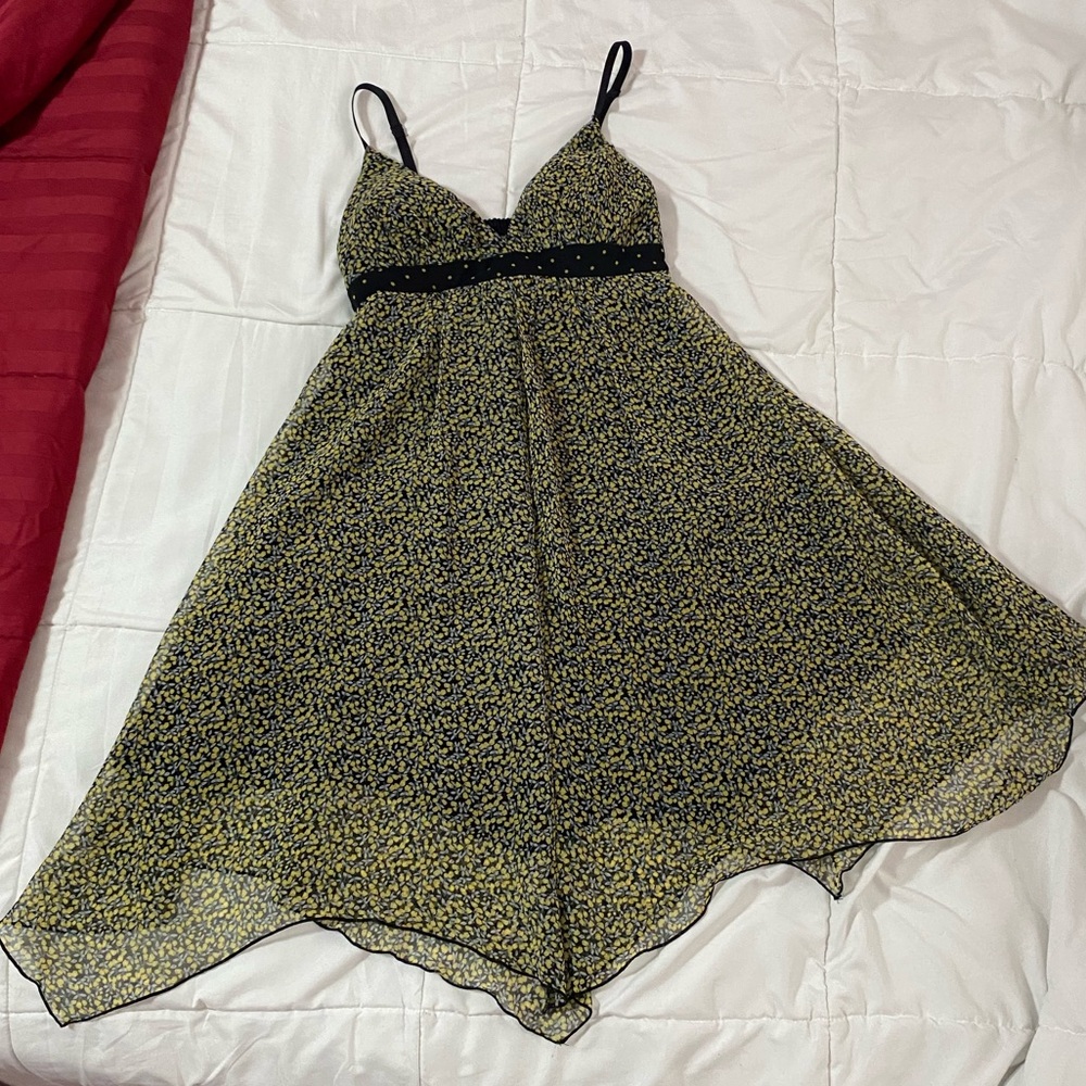 Johnny Martin Black & Yellow Lemon Print Spaghetti Strap Dress Size 5 Juniors
